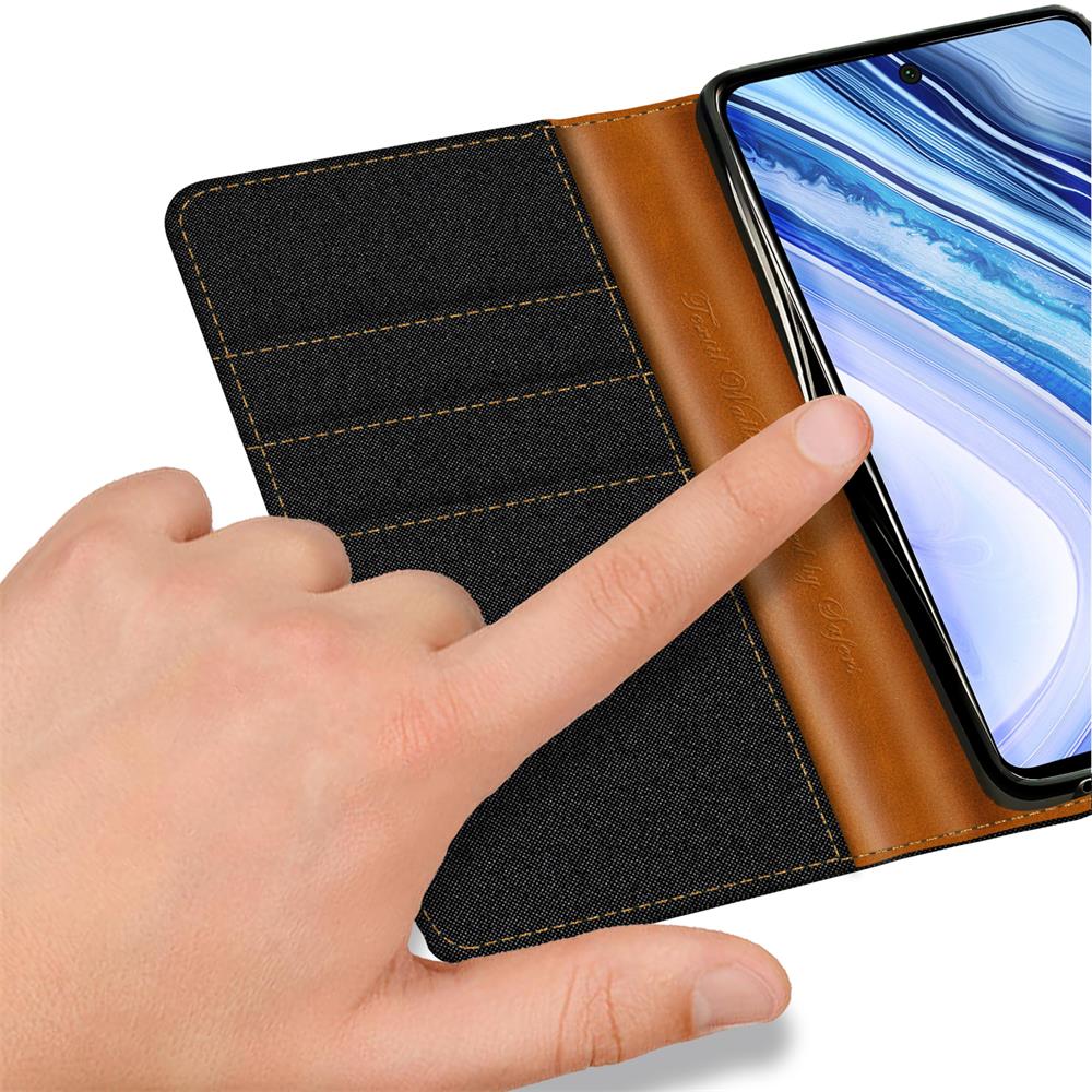 Textil Wallet für Xiaomi Redmi Note 9 Pro / 9S in Schwarz