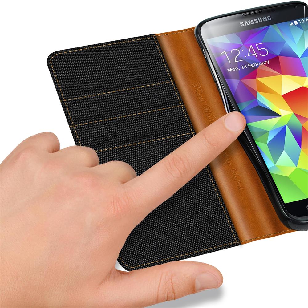 Textil Wallet für Samsung Galaxy S5 Mini in Schwarz