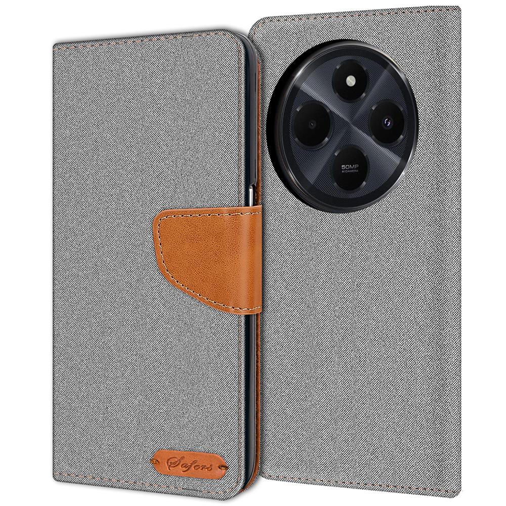 Textil Wallet für Xiaomi Redmi 14C in Grau