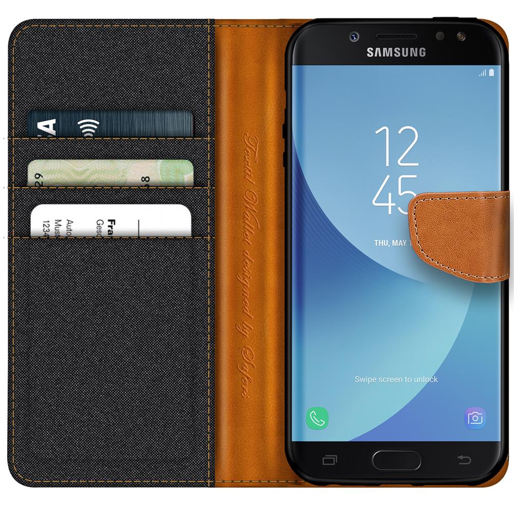 Textil Wallet für Samsung Galaxy J7 2017 J730 in Schwarz