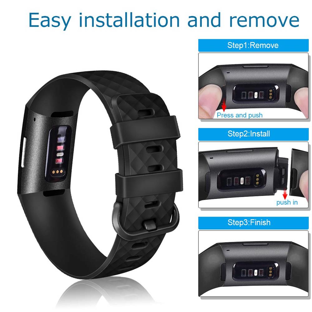 Fitnessarmband TPU für Fitbit Charge 3 / 4 - Größe S in Schwarz