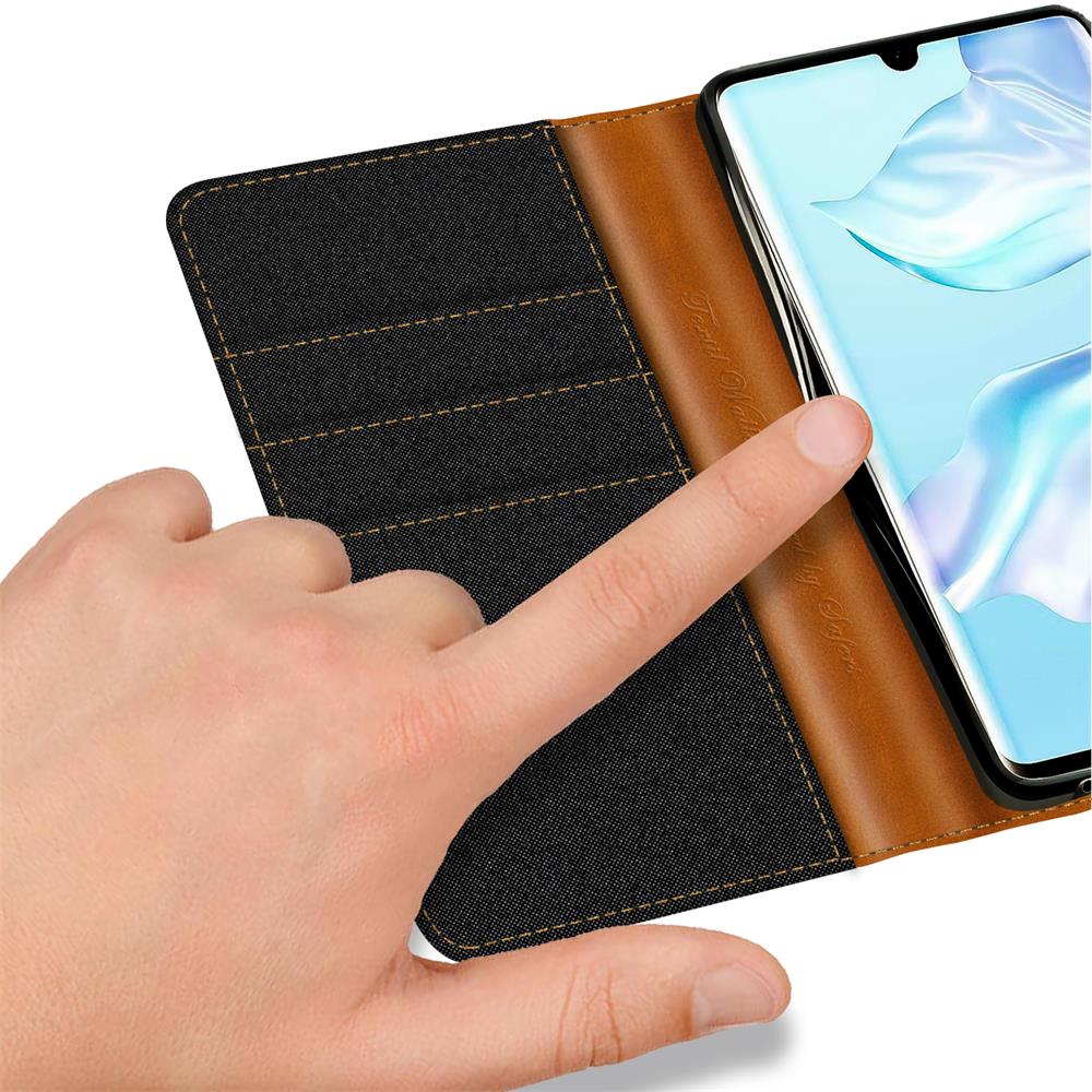 Textil Wallet für Huawei P30 Pro in Schwarz