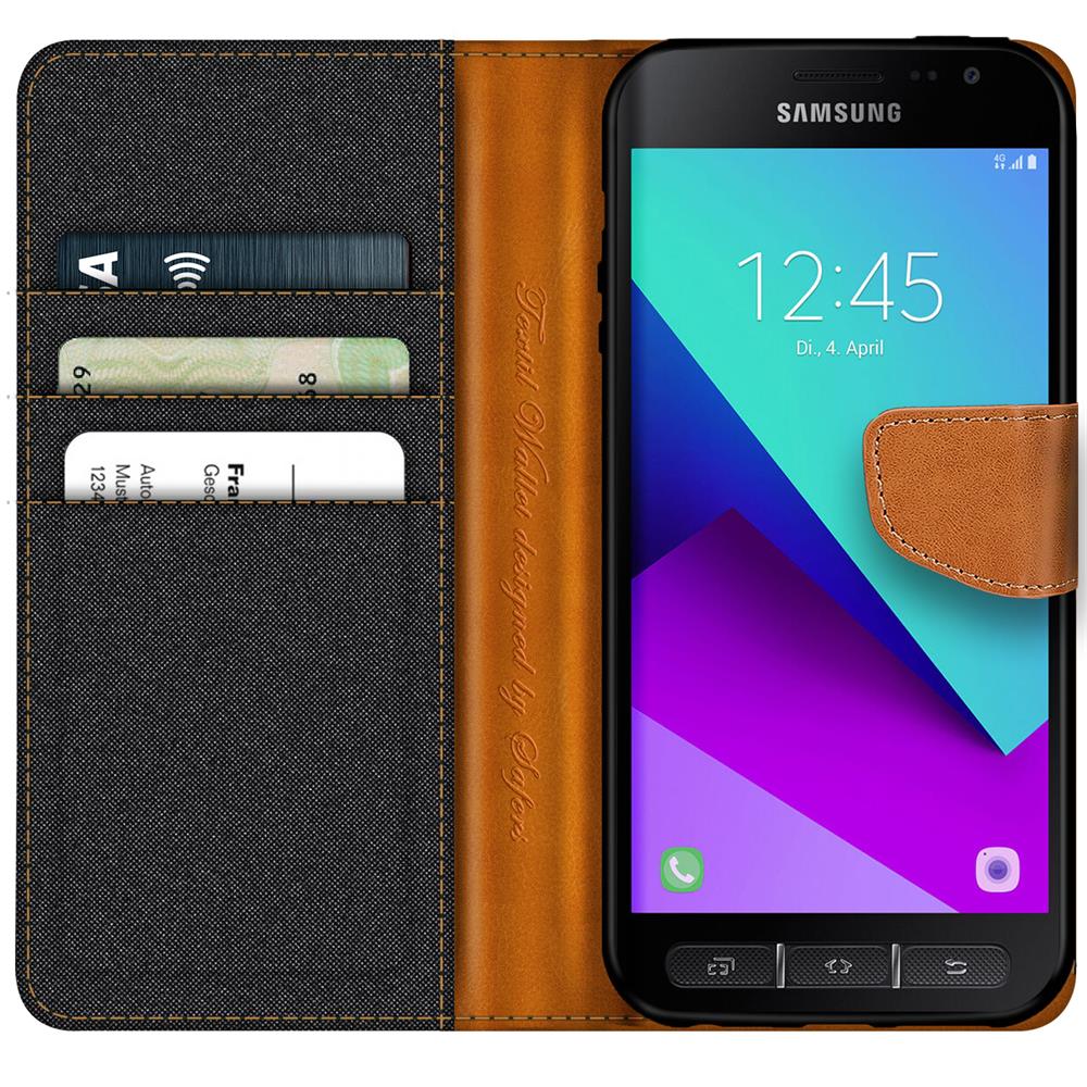 Textil Wallet für Samsung Galaxy XCover 4 in Schwarz