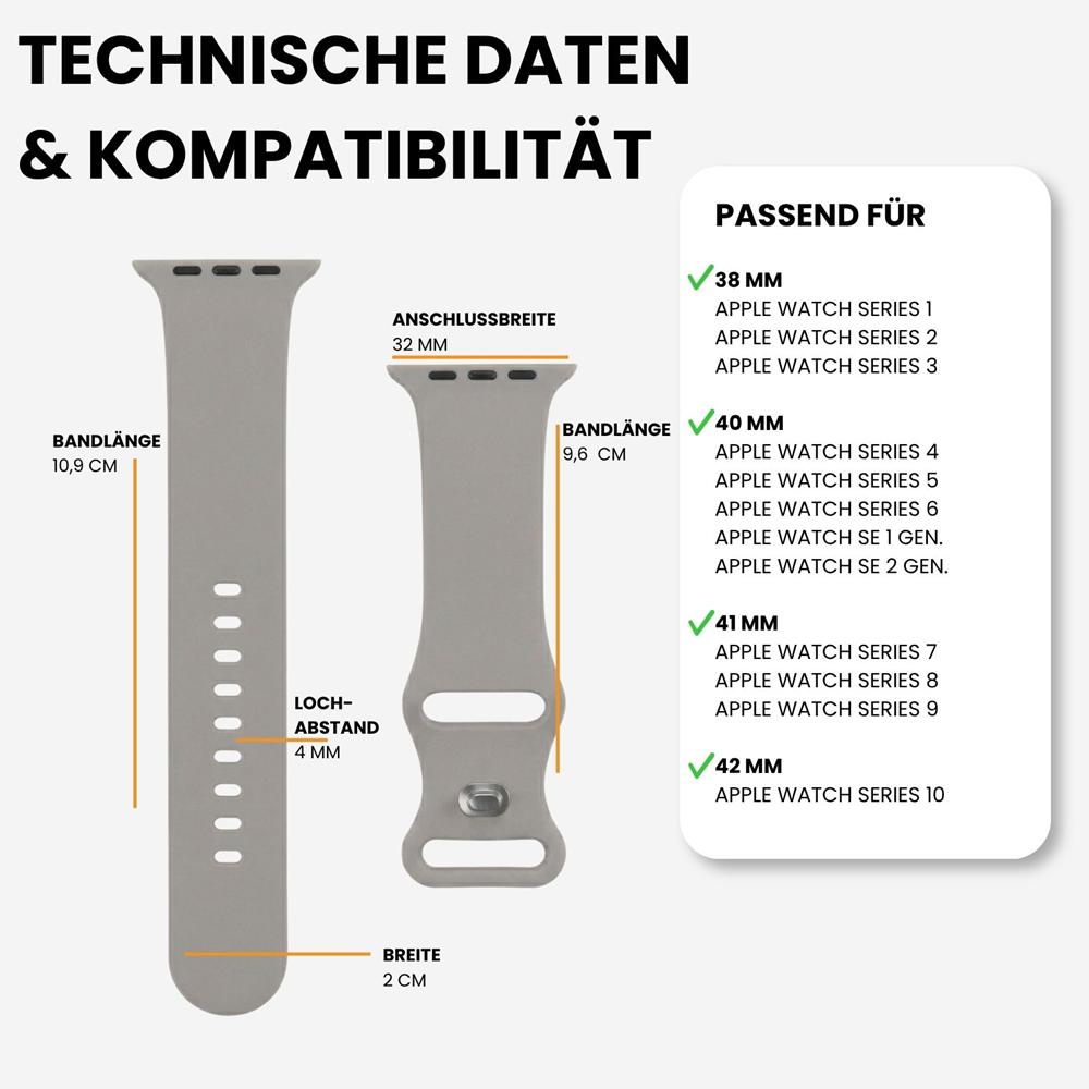 Silikonarmband Butterfly Apple Watch 1-11/SE1-3 - 38/40/41/42mm in Wolkengrau - Größe S