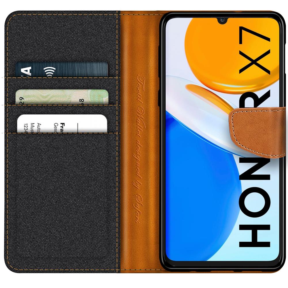Textil Wallet für Honor X7 in Schwarz
