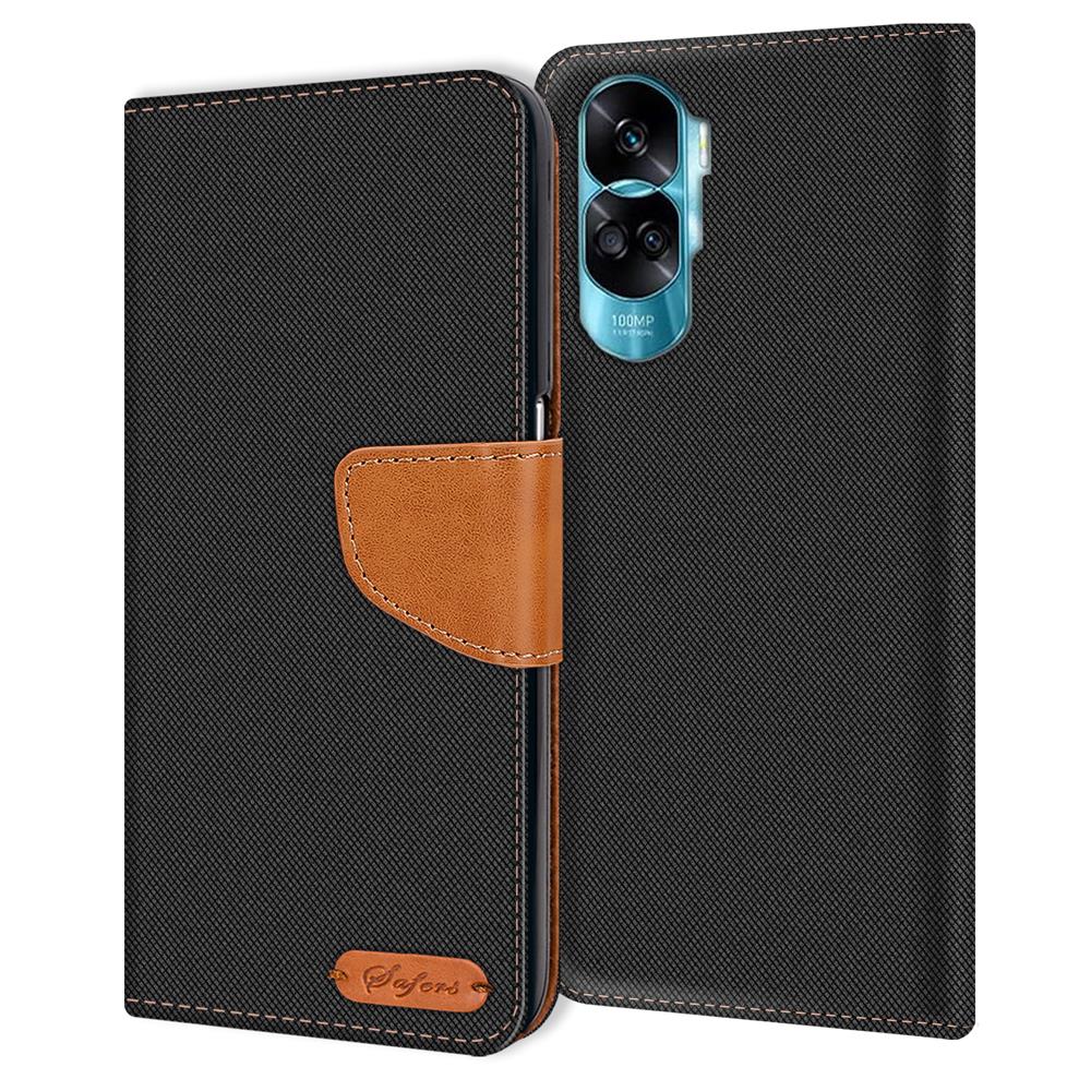 Textil Wallet für Honor 90 Lite in Schwarz