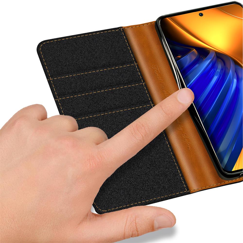 Textil Wallet für Xiaomi Poco F4 GT in Schwarz