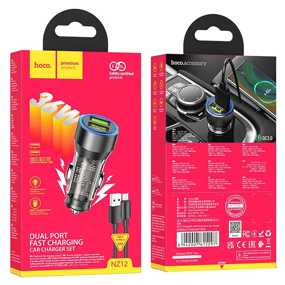 Hoco Kfz-Ladegerät - NZ12 microUSB in Schwarz