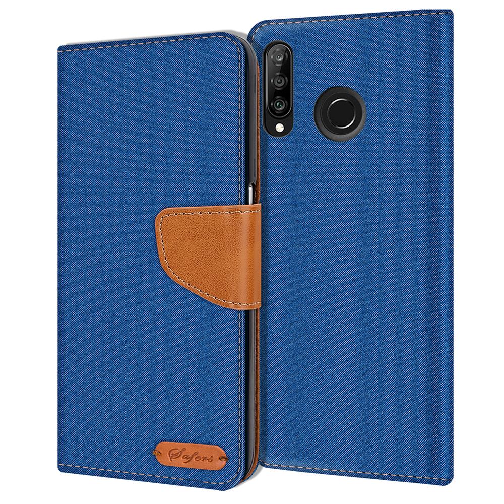 Textil Wallet für Huawei P30 Lite in Blau