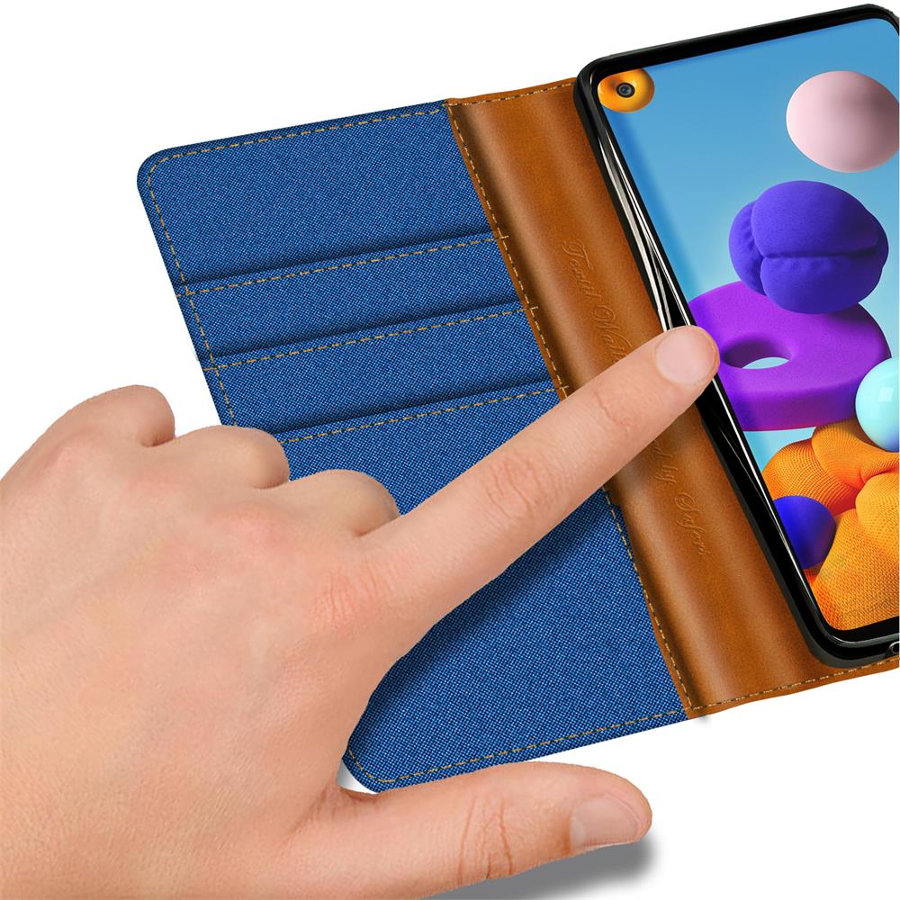 Textil Wallet für Samsung Galaxy A21s in Blau