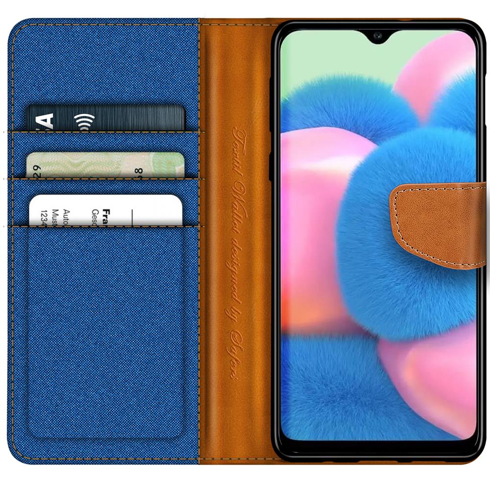 Textil Wallet für Samsung Galaxy A32 5G in Blau