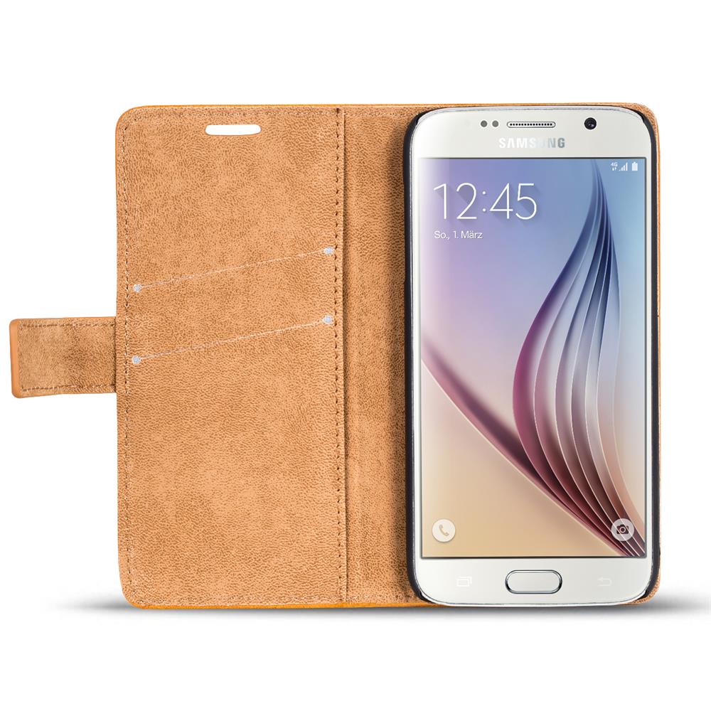 Retro Wallet für Samsung Galaxy S6 in Gelbbraun