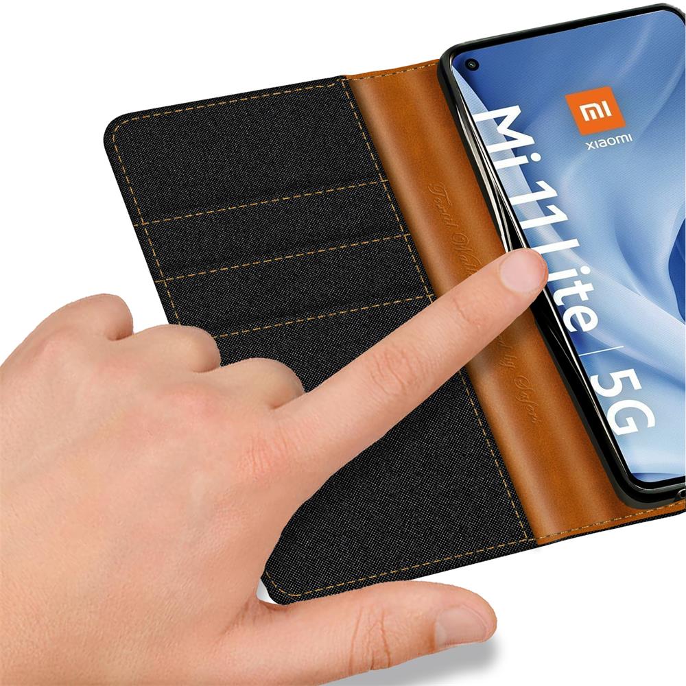 Textil Wallet für Xiaomi Mi 11 Lite 4G/5G in Schwarz