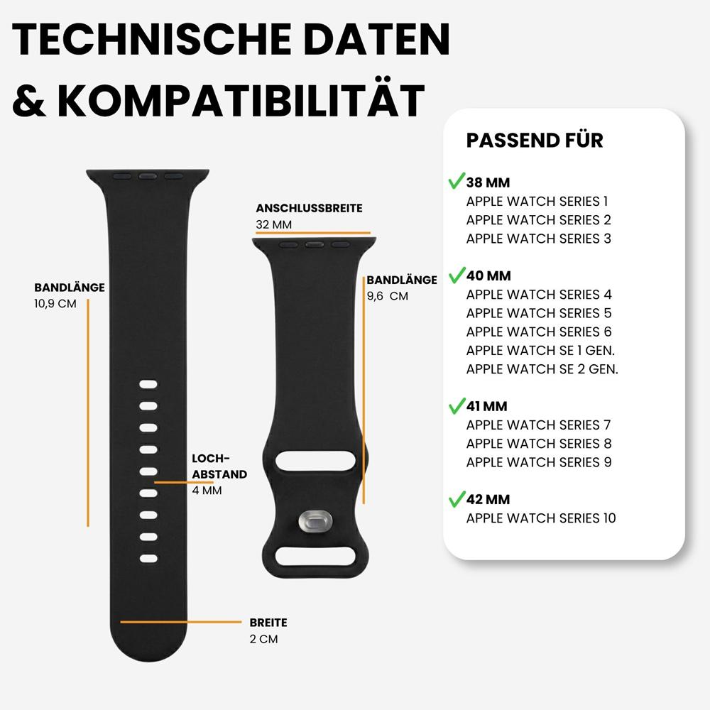 Silikonarmband Butterfly Apple Watch 1-11/SE1-3 - 38/40/41/42mm in Schwarz - Größe S