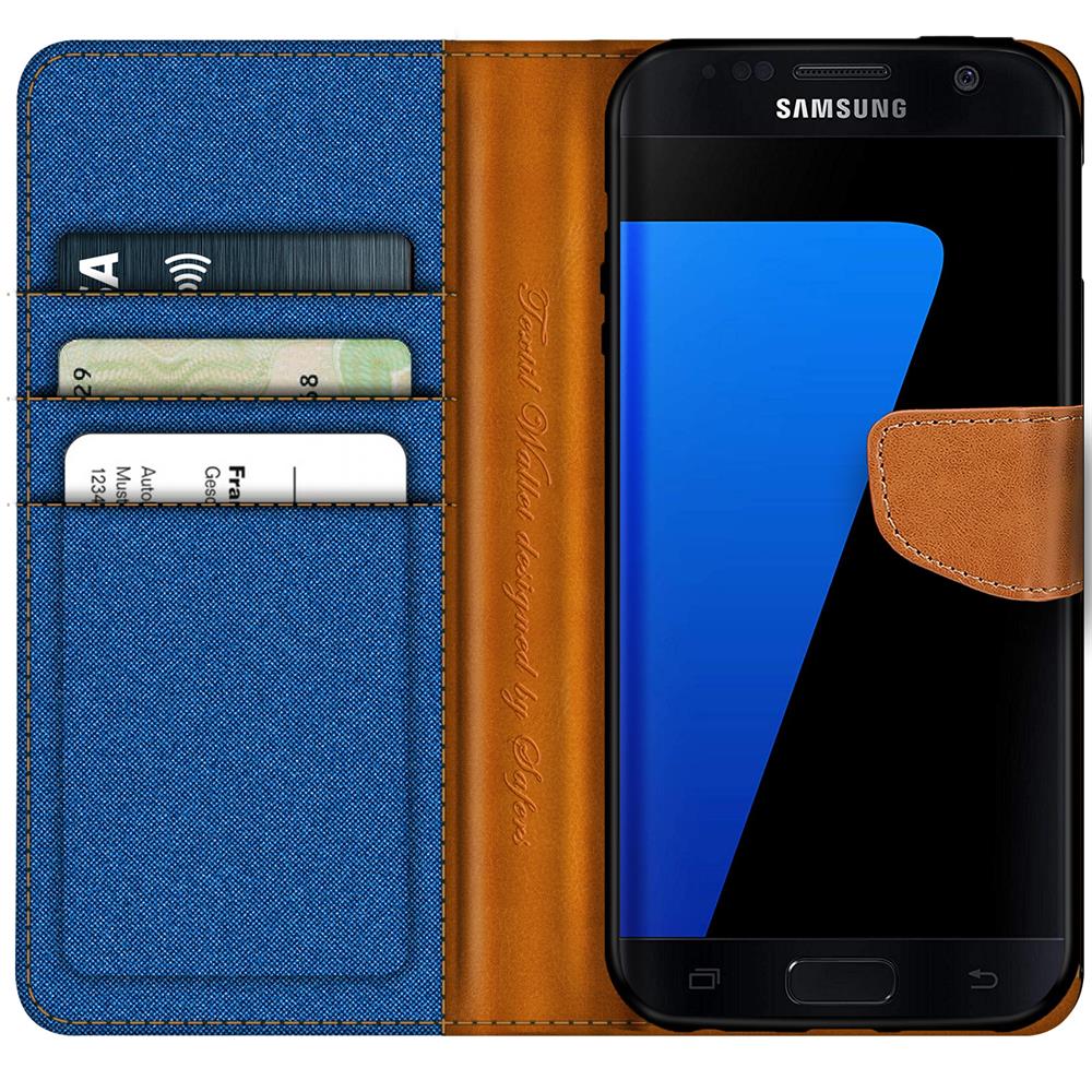Textil Wallet für Samsung Galaxy S7 Edge in Blau
