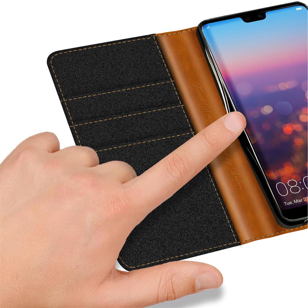 Textil Wallet für Huawei P20 Pro in Schwarz