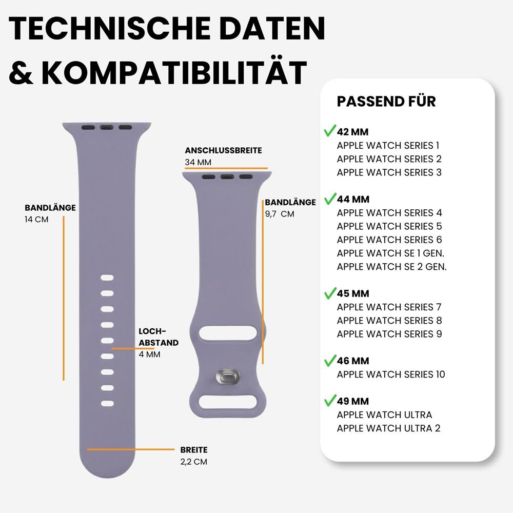Silikonarmband Butterfly Apple Watch 1-11/SE1-3/Ultra1-3 - 42/44/45/49mm in Lavendelgrau - Größe L