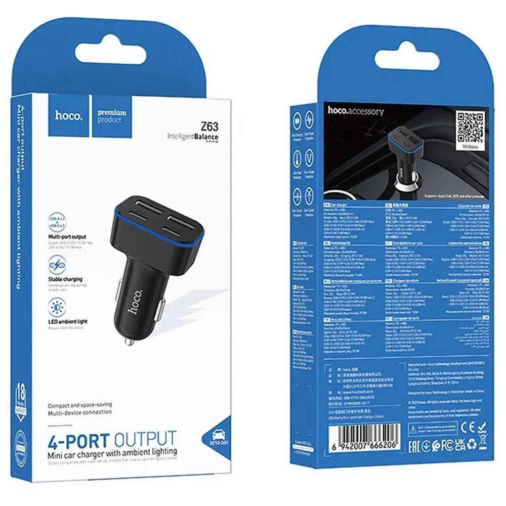 Hoco Kfz-Ladegerät - Z63 2x USB-C/2x USB-A - Schwarz