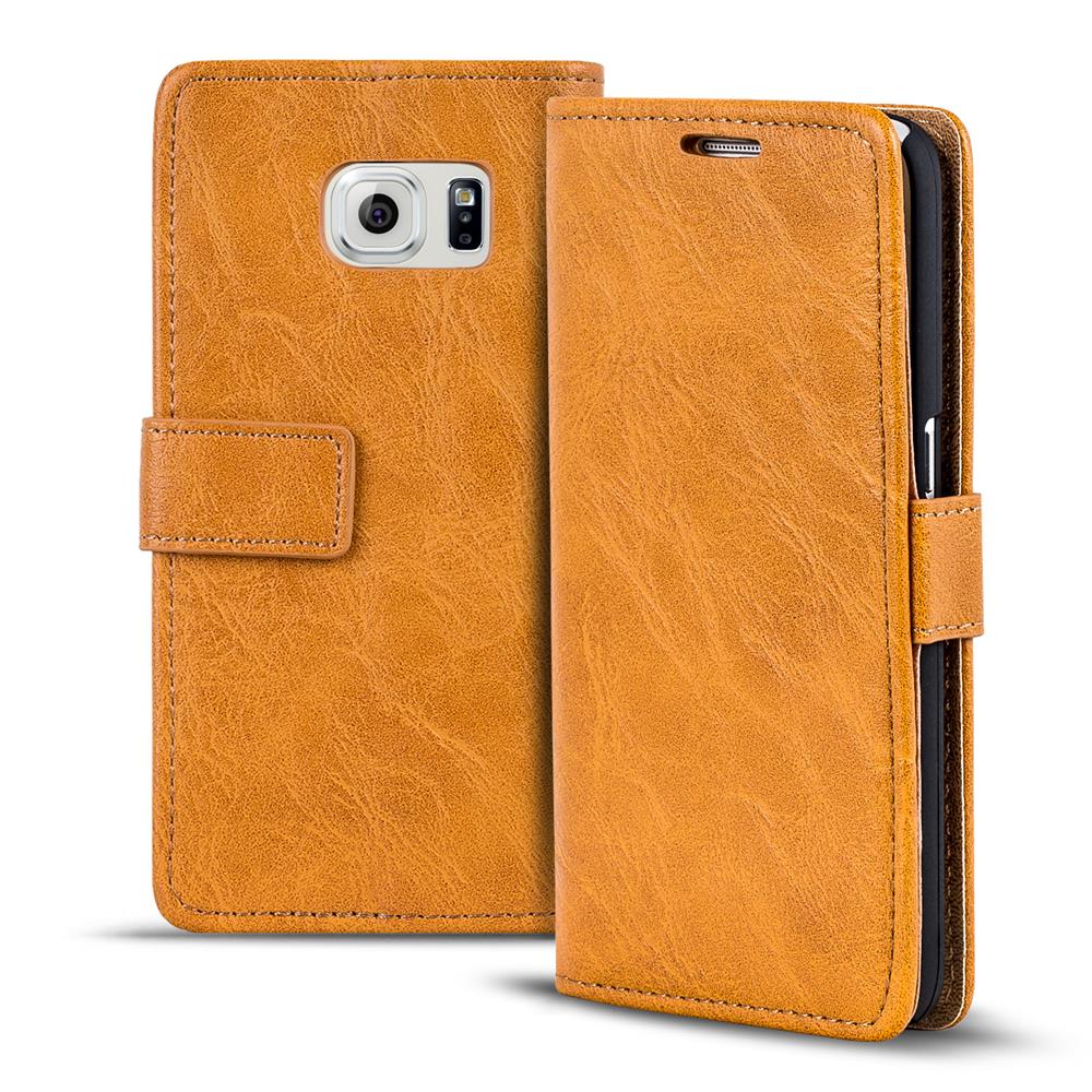 Retro Wallet für Samsung Galaxy S6 in Gelbbraun