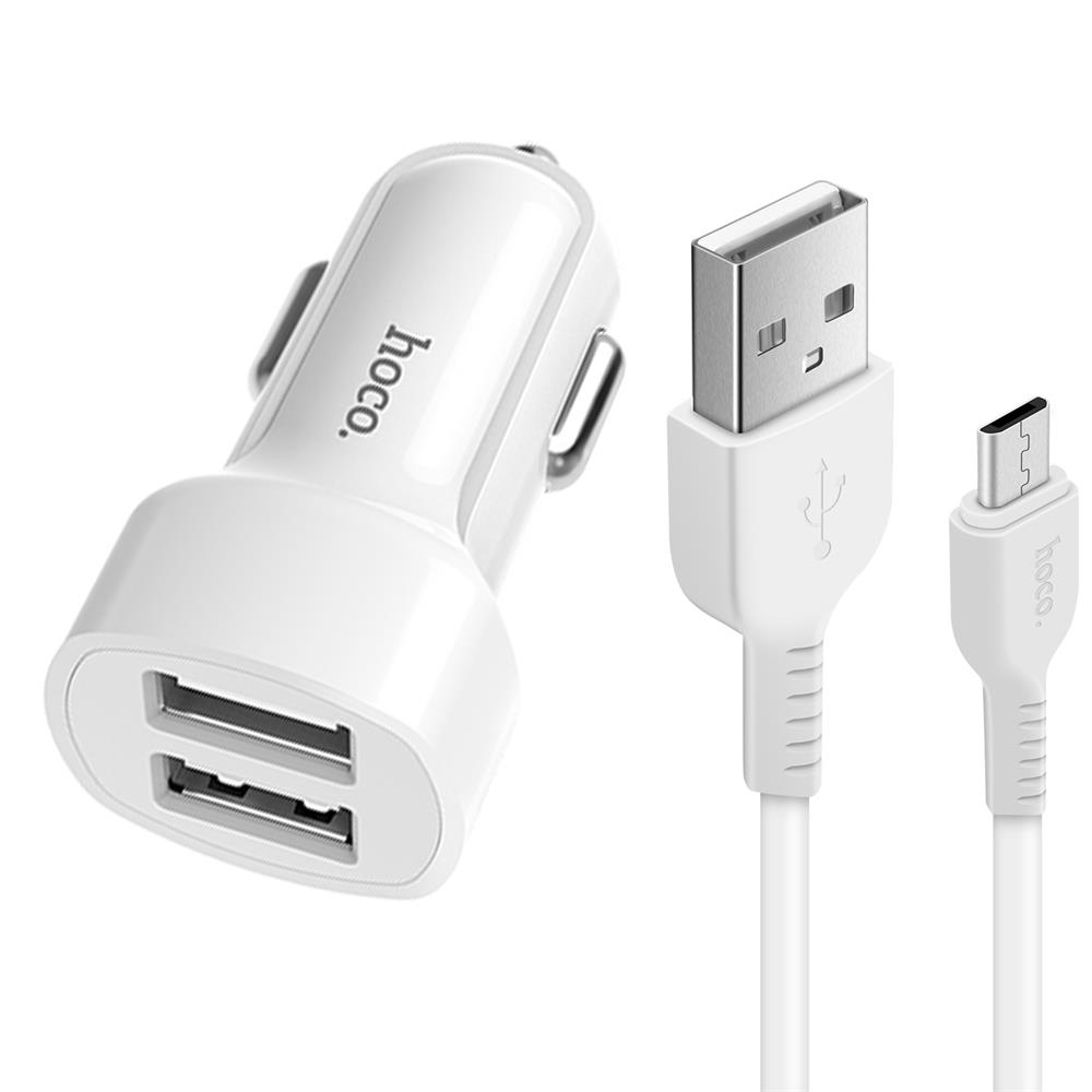 Kfz-Ladegerät Hoco - Z2A microUSB in Weiss