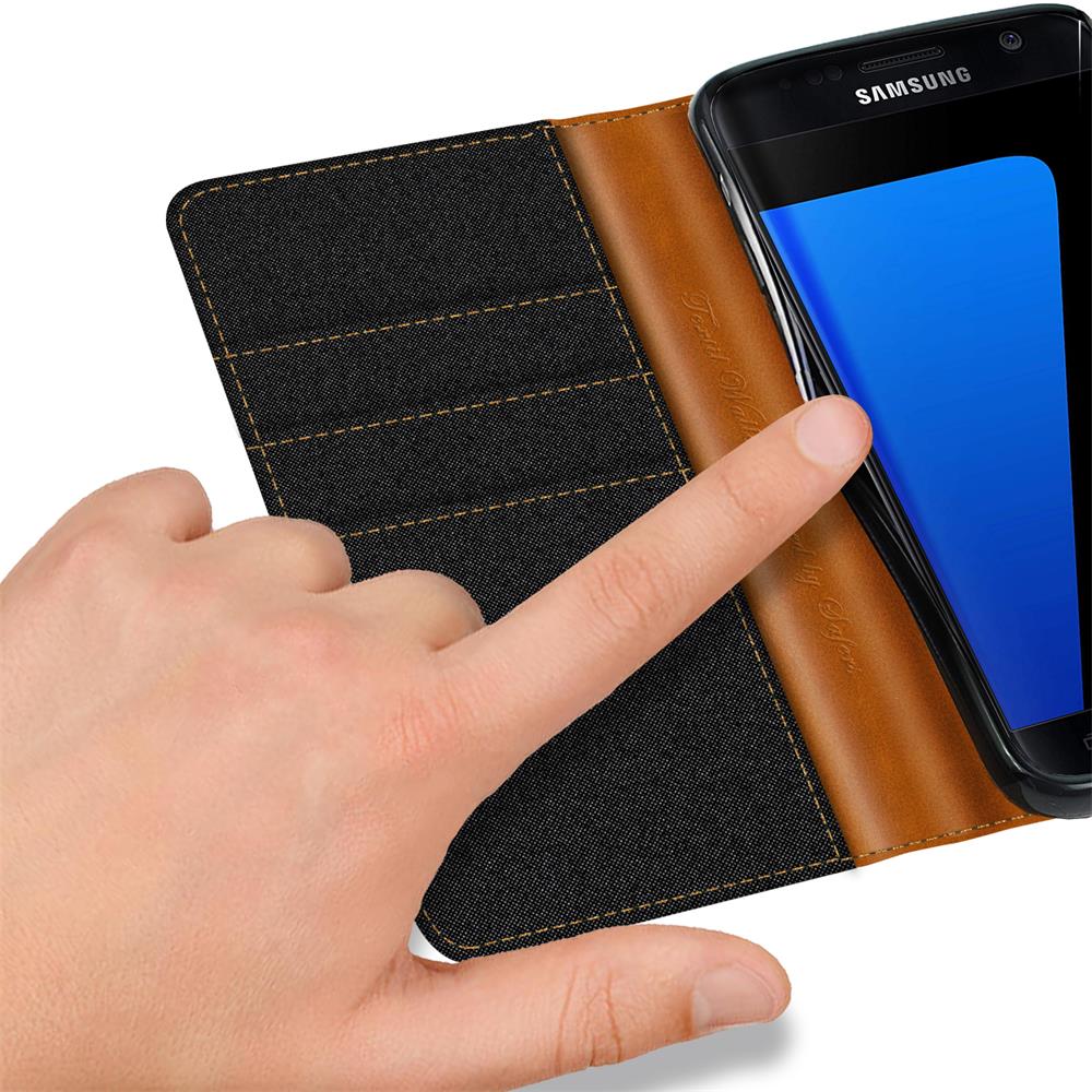 Textil Wallet für Samsung Galaxy S7 Edge in Schwarz