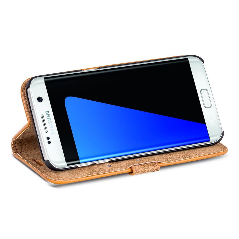 Retro Wallet für Samsung Galaxy S7 Edge in Gelbbraun