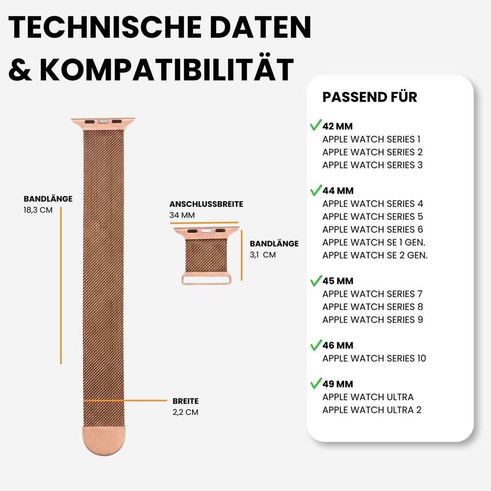 Milanese Edelstahlarmband Apple Watch 1-11/SE1-3/Ultra1-3 - 42/44/45/49mm in Roségold - Universal
