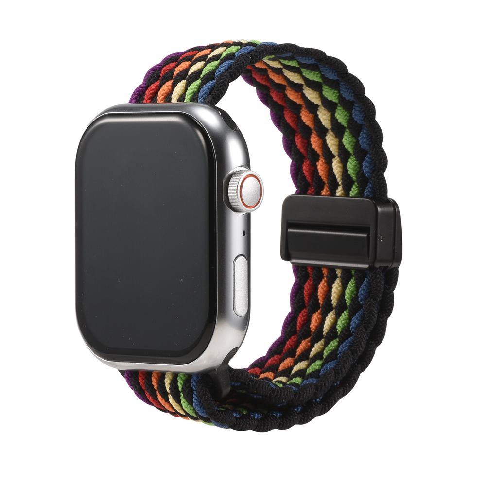 Loop Nylonarmband für Apple Watch 1-11/SE1-3/Ultra1-3 - 42/44/45/49mm in Schwarz Regenbogen - Universal