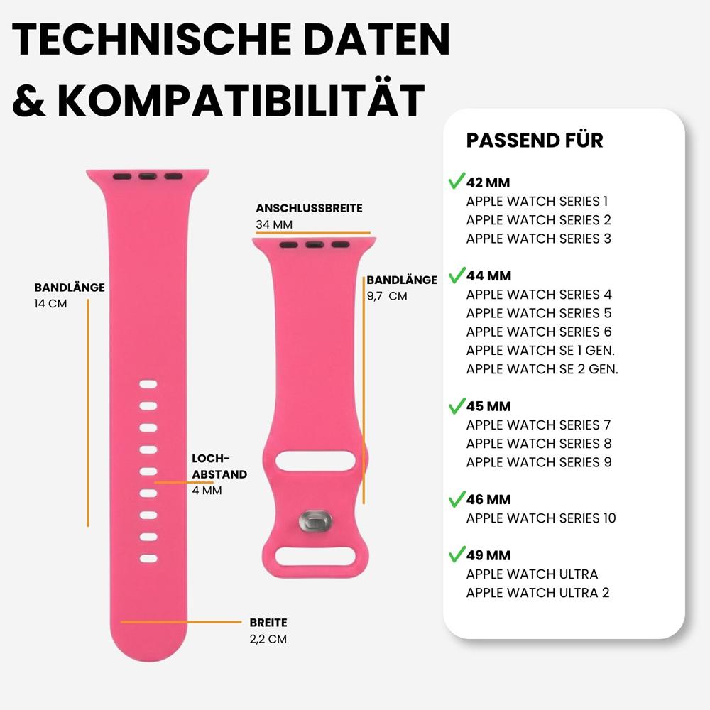 Silikonarmband Butterfly Apple Watch 1-11/SE1-3/Ultra1-3 - 42/44/45/49mm in Knallrosa - Größe L