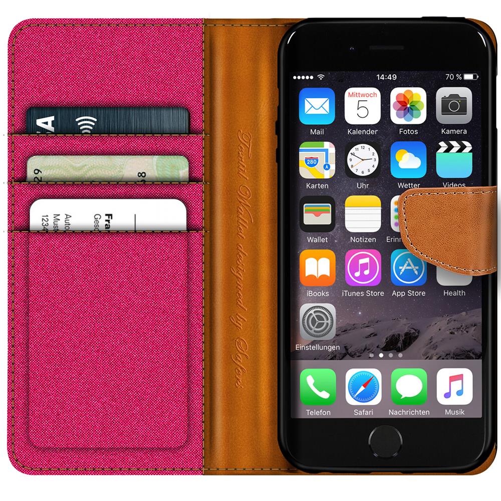 Textil Wallet für Apple iPhone 7 Plus / 8 Plus in Pink
