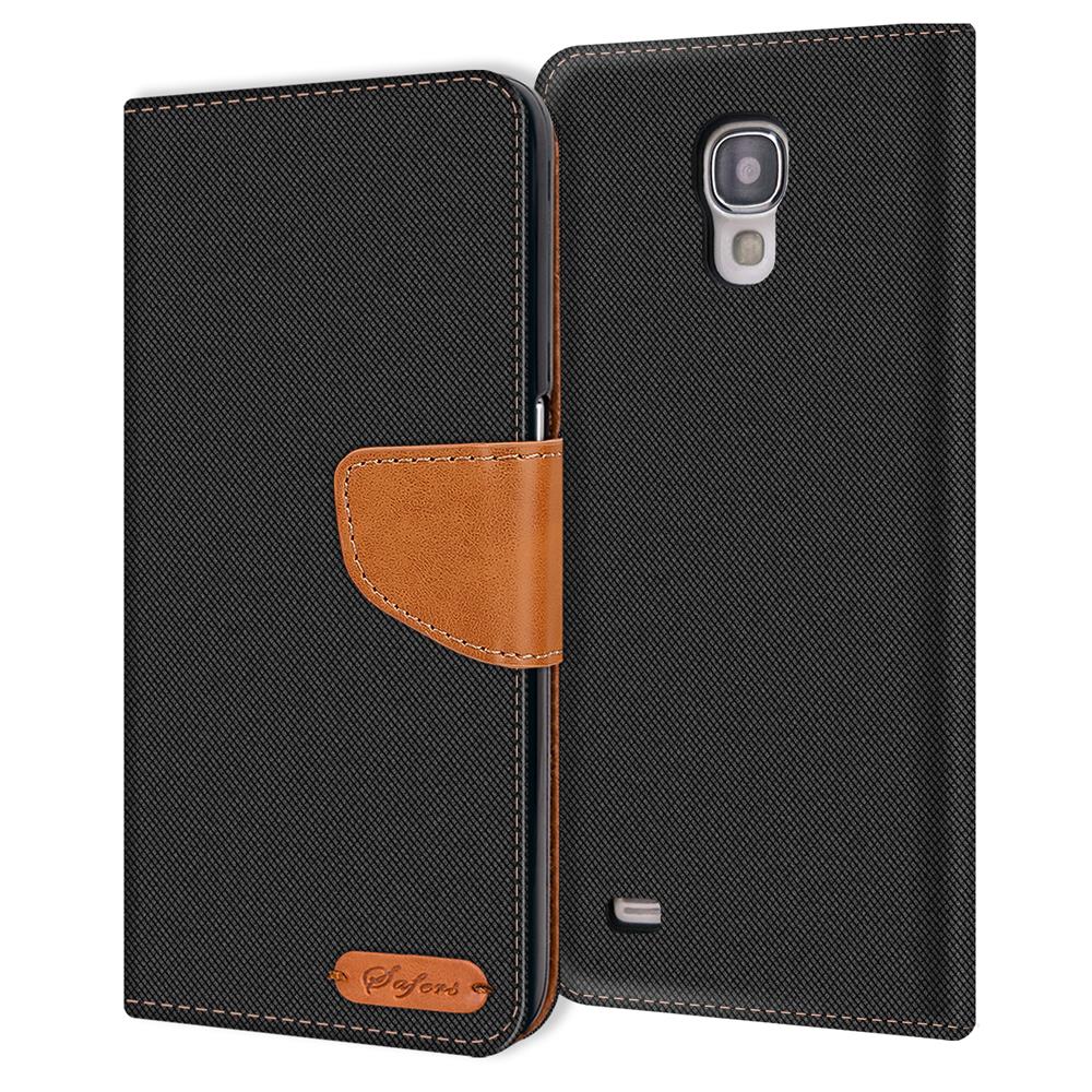 Textil Wallet für Samsung Galaxy S4 Mini in Schwarz