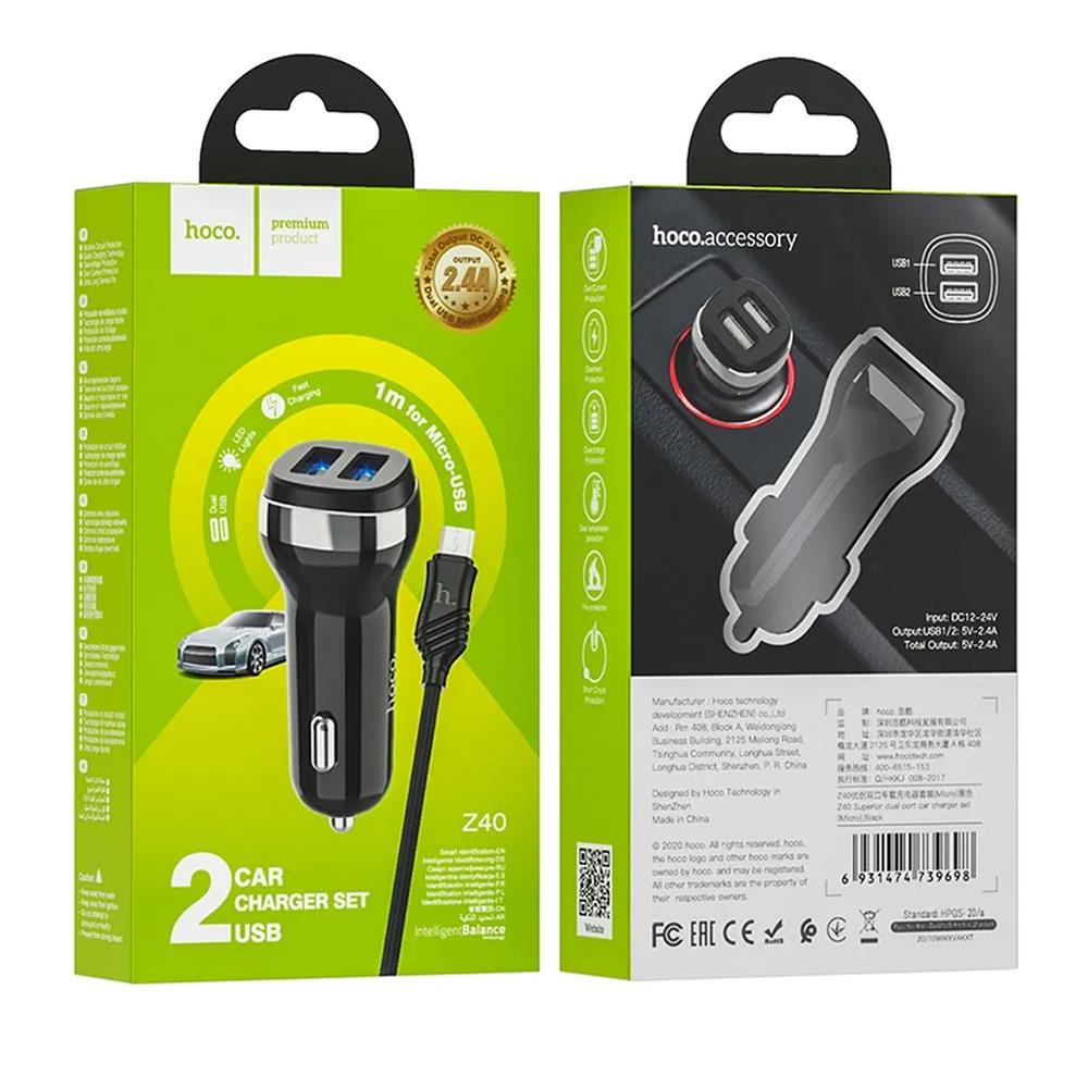 Hoco Kfz-Ladegerät - Z40 microUSB in Schwarz