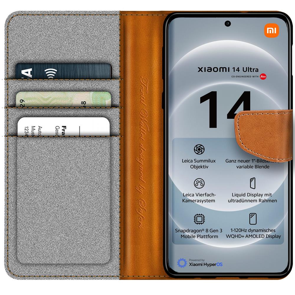 Textil Wallet für Xiaomi 14 Ultra in Grau