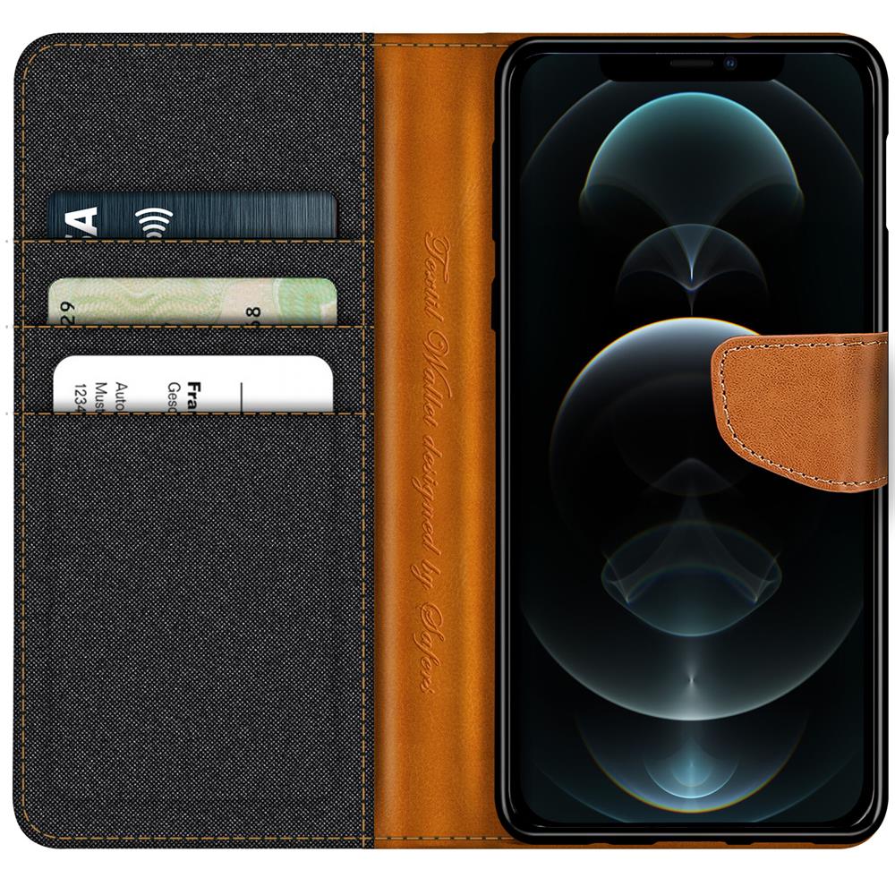 Textil Wallet für Apple iPhone 12 Pro Max in Schwarz