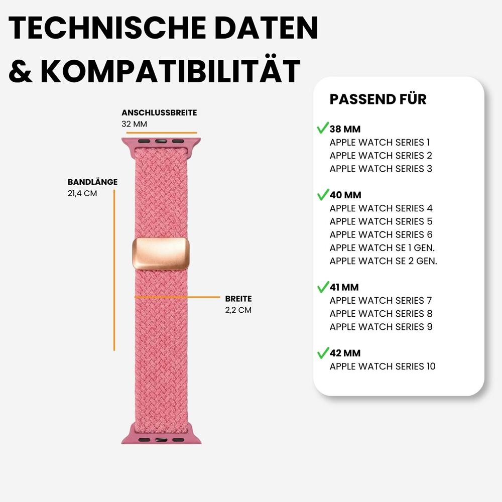 Loop Nylonarmband für Apple Watch 1-11/SE1-3 - 38/40/41/42mm in Korallenrosa - Universal