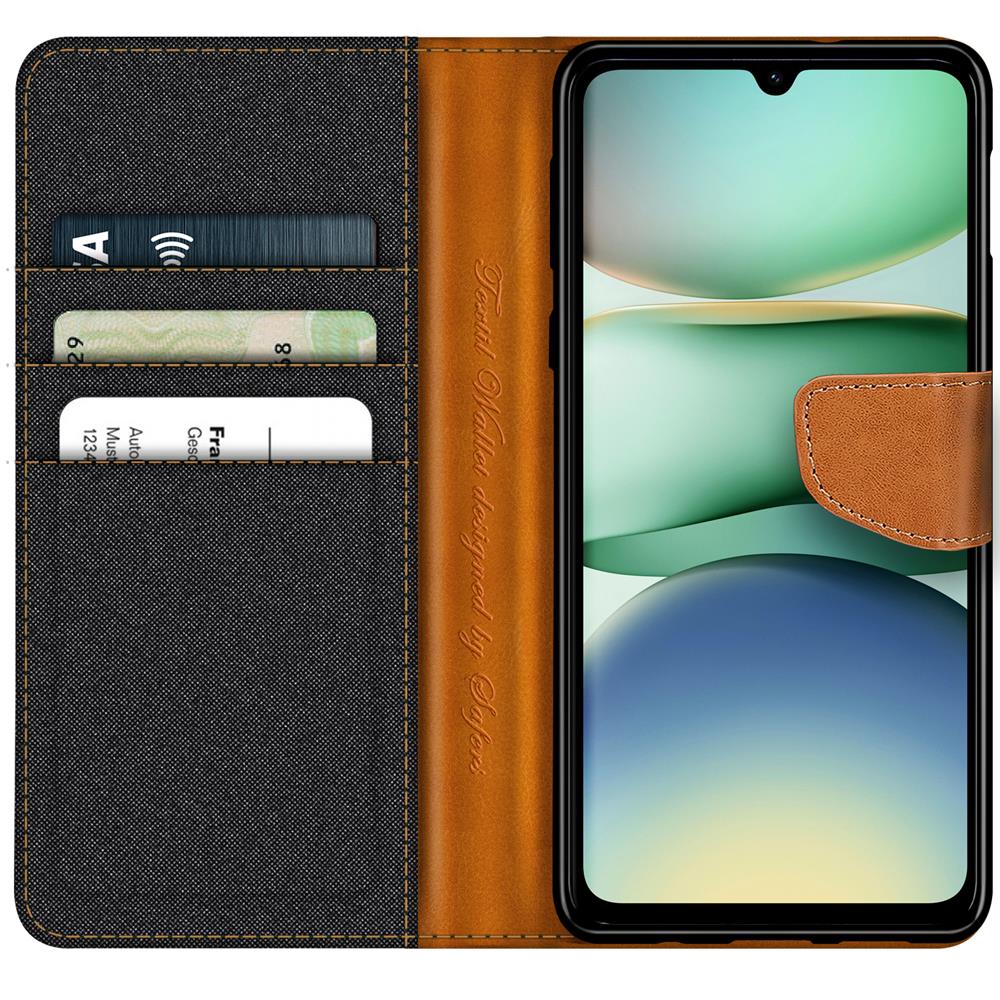 Textil Wallet für Xiaomi Redmi A5 in Schwarz