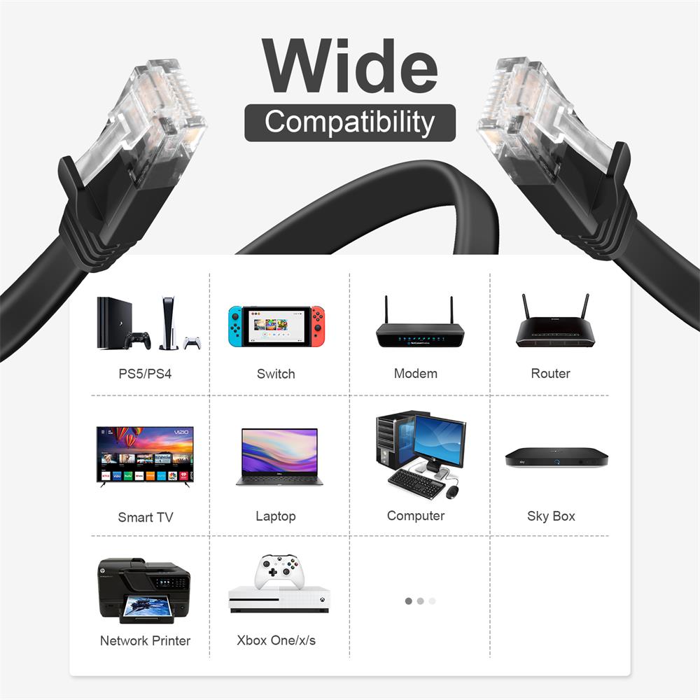 Patch FLAT Kabel Cat6 - PC-Flat-600A - 8M in Schwarz