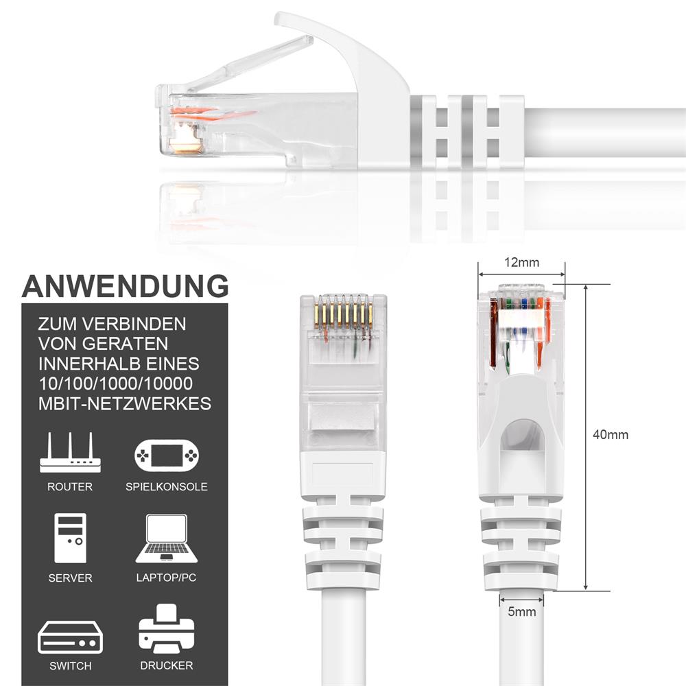 Patch RUND Kabel Cat6 - PC-600A - 8M in Weiss