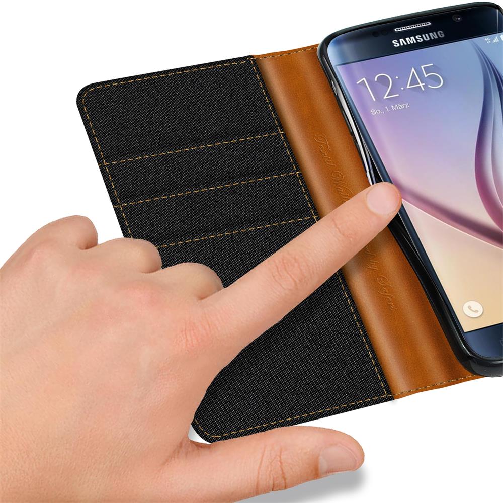 Textil Wallet für Samsung Galaxy S6 Edge Plus in Schwarz