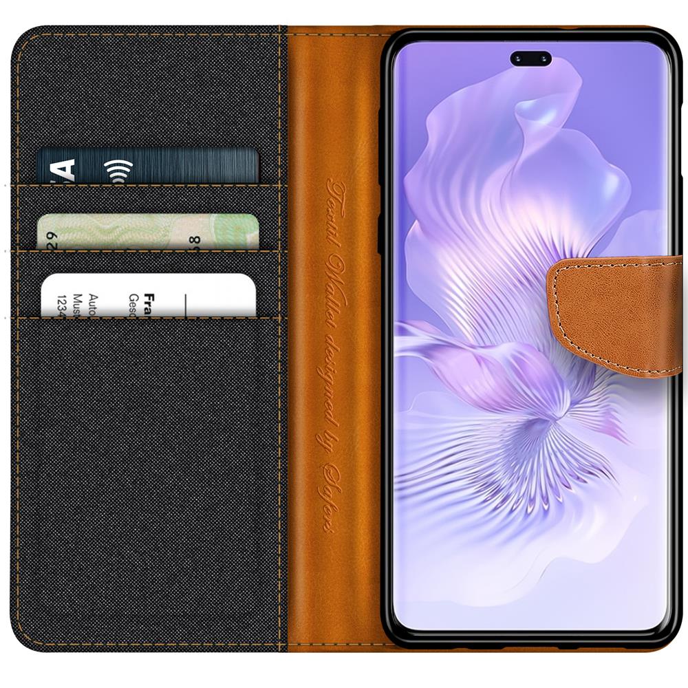 Textil Wallet für Honor 90 Lite in Schwarz