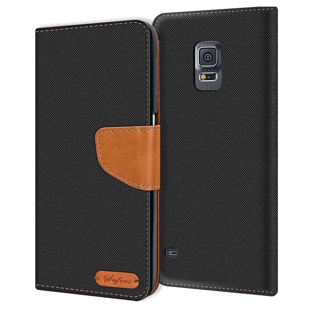 Textil Wallet für Samsung Galaxy S5 Mini in Schwarz
