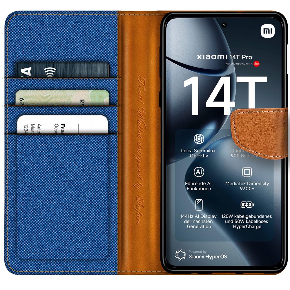 Textil Wallet für Xiaomi 14T Pro in Blau