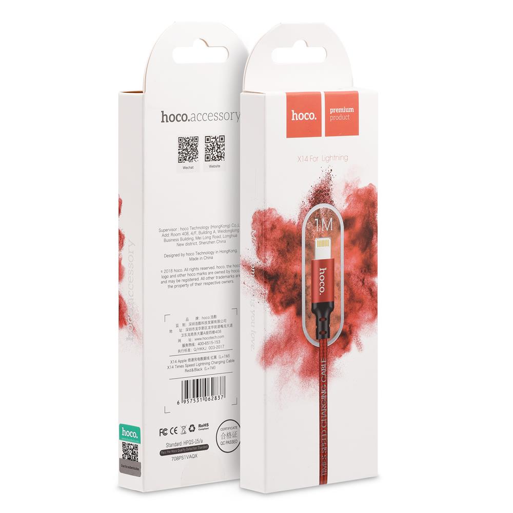 Hoco USB Kabel - X14 Lightning - 2M in Schwarz-Rot