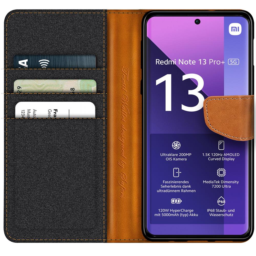 Textil Wallet für Xiaomi Redmi Note 13 Pro Plus 5G in Schwarz