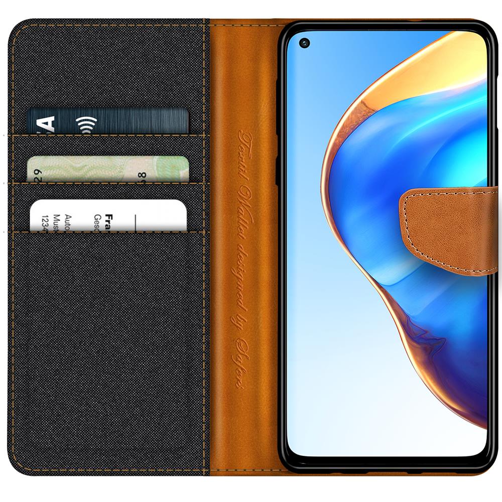 Textil Wallet für Xiaomi Redmi Note 9 in Schwarz