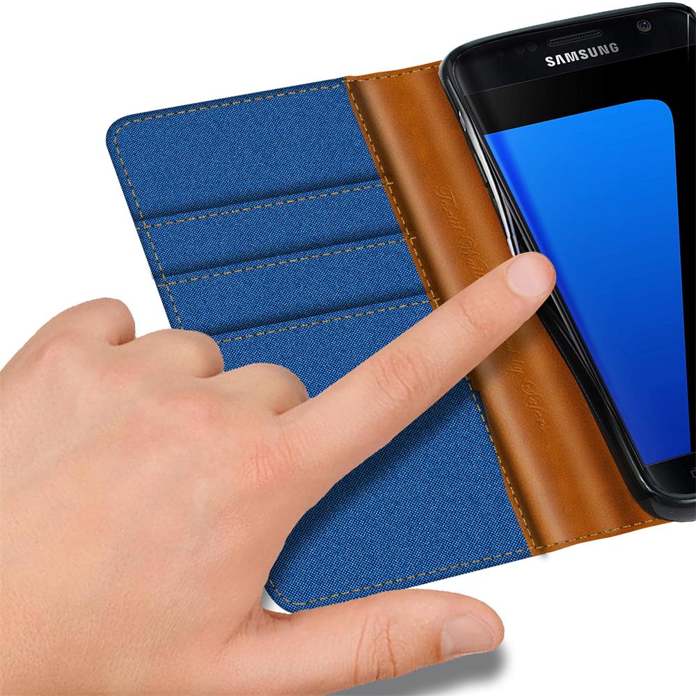 Textil Wallet für Samsung Galaxy S7 Edge in Blau