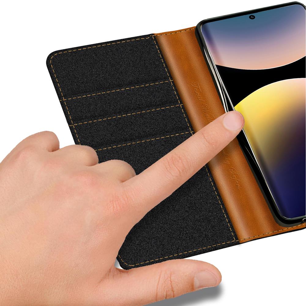 Textil Wallet für Xiaomi Redmi Note 14 Pro 4G in Schwarz