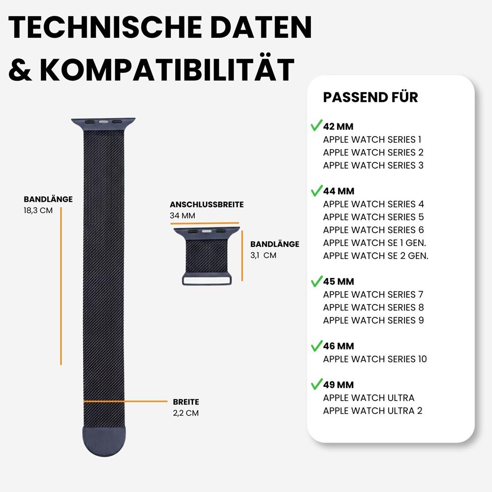 Milanese Edelstahlarmband Apple Watch 1-11/SE1-3/Ultra1-3 - 42/44/45/49mm in Mitternachtsblau - Universal