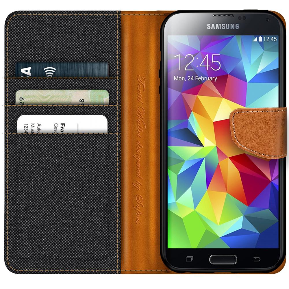 Textil Wallet für Samsung Galaxy S5 Mini in Schwarz