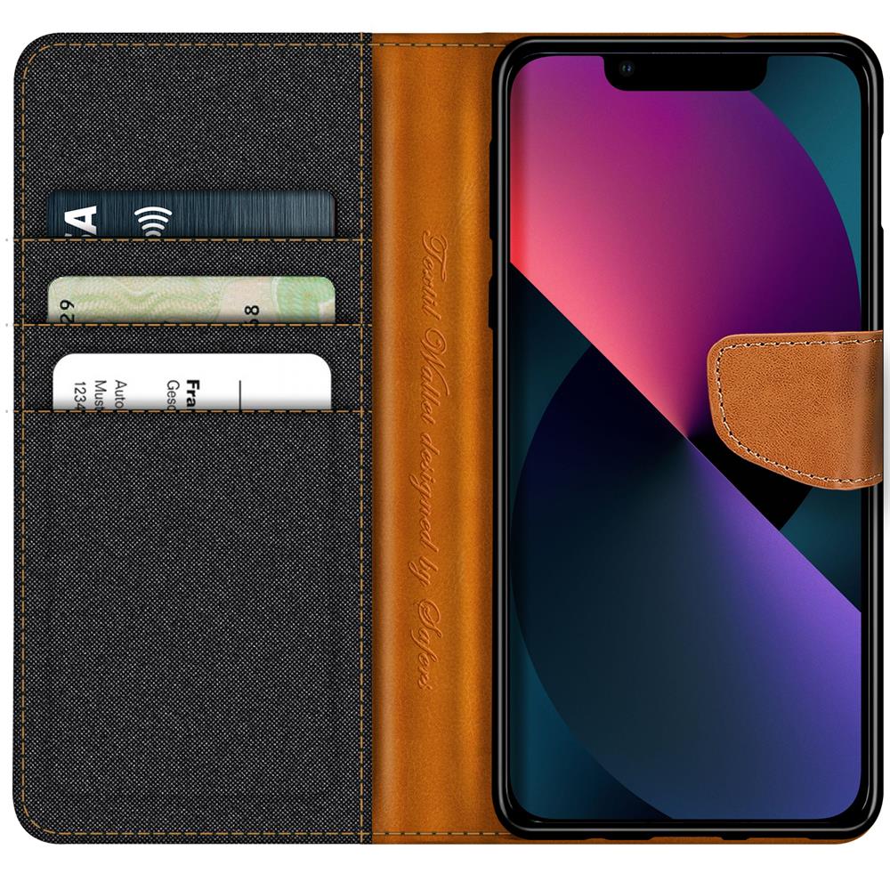 Textil Wallet für Apple iPhone 14 Plus in Schwarz